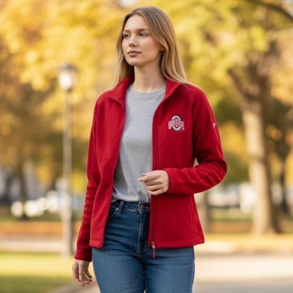 Antigua Ohio State Buckeyes Fleece Pullover Womens Medium Red Quarter Zip 3007